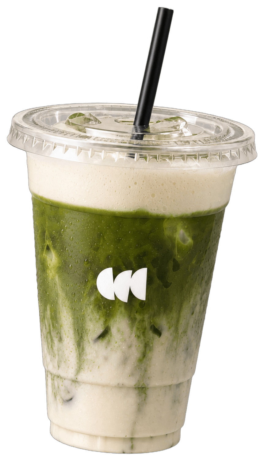 Cloudy Matcha in a clear Crave cup: milk, a band of bright green matcha, and a white cloud on top.